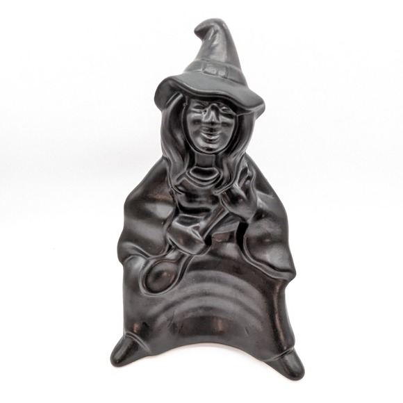 Vintage Witch w Spoon Matte Black Ceramic for Halloween Cauldron/Candy Dish - Picture 12 of 13